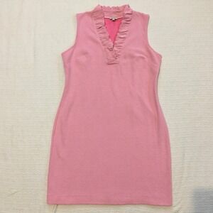 Talbots Dress Preppy Pink White Ruffle Sleeveless Nautical 12P Barbiecore